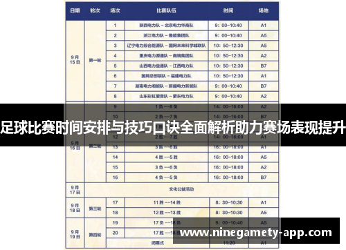 足球比赛时间安排与技巧口诀全面解析助力赛场表现提升